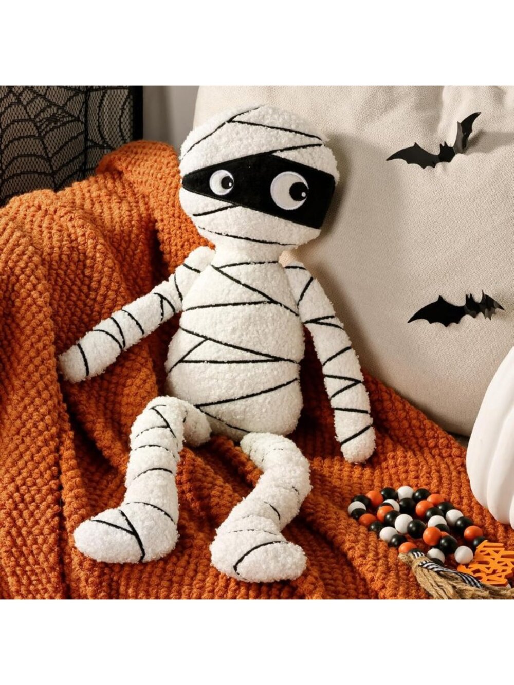 Cute Halloween Throw Pillows - Soft Sherpa Plush Mummy Cushion for Home Decor